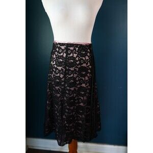 Vintage Y2K 90s Notations Black Lace Overlay & Pink Satin Skirt Whimsigoth M